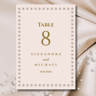 Elegante Staubrosa Perlen Hochzeit Tischnummer
