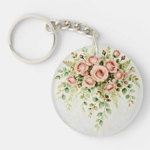 Elegante staubrosa Rose und Eukalyptus-Blumenarran Schlüsselanhänger