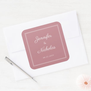 Elegante Staubrosa-Schrift Hochzeit Quadratischer Aufkleber