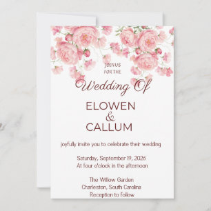Elegante Staubrose Blumen Hochzeitseinladungsvorla Einladung