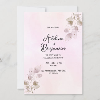 Elegante Staubrose-Botanische Hochzeitseinladung Einladung