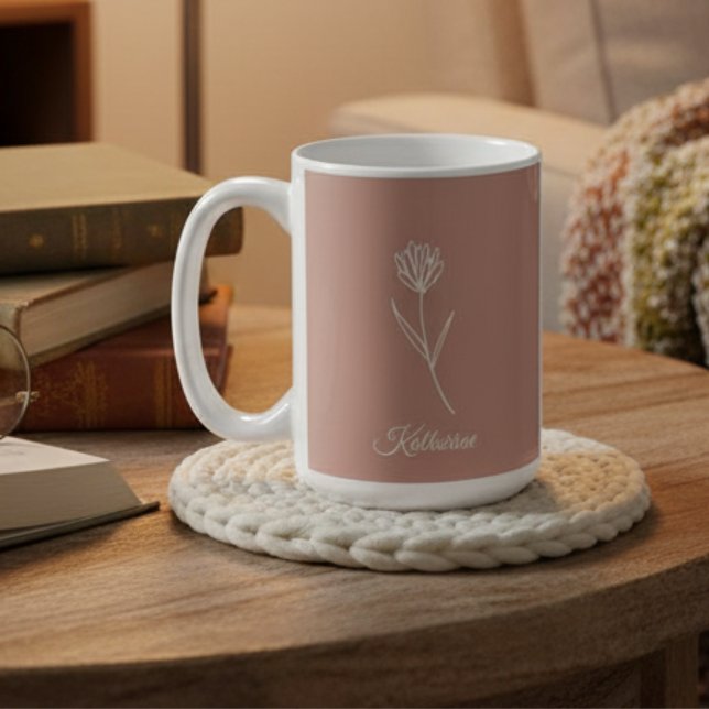 Elegante Staubrose Einfacher Blumenname Kaffeetasse (Von Creator hochgeladen)