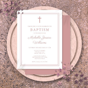 Elegante Staubrose-Pink-Rand-Tauf-Einladung Postkarte