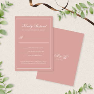 Elegante Staubrose-Rand-Monogramm-Schrift-Hochzeit RSVP Karte