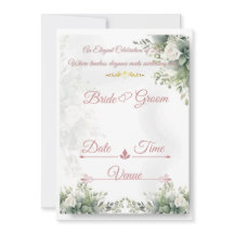 Elegante Staubrose-Sage-Blumen-Hochzeitseinladung