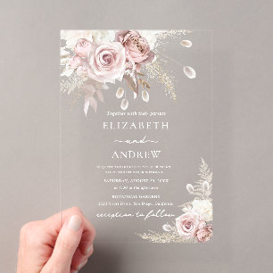 Elegante Staubtose Florale Hochzeit Acryleinladungen