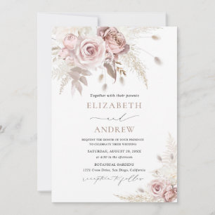 Elegante Staubtose Florale Hochzeit Einladung
