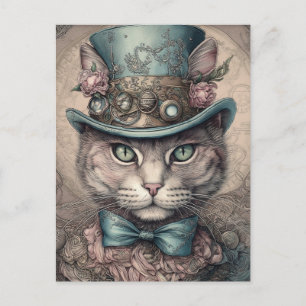 Elegante Steampunk-Katze Postkarte