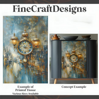 Elegante Steampunk-Uhr & Lanterns A8-Decoupage Seidenpapier
