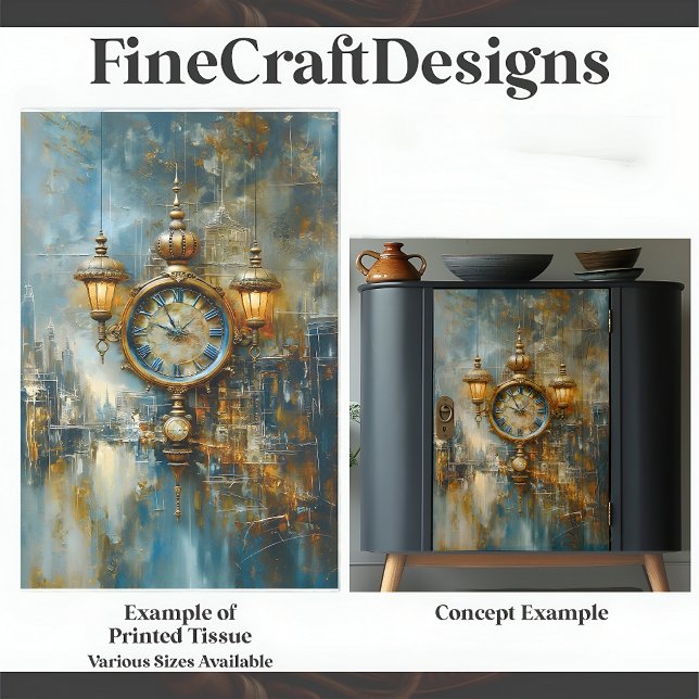 Elegante Steampunk-Uhr & Lanterns A8-Decoupage Seidenpapier (Von Creator hochgeladen)