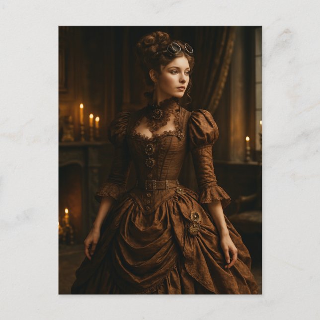 Elegante Steampunk Viktorianisch Lady in Brown Postkarte (Vorderseite)