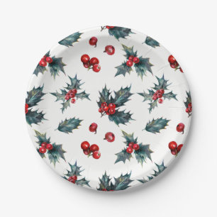 Elegante Stechpalmen-Beeren-Feiertage Winterhochze Pappteller
