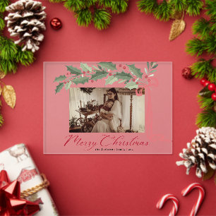 Elegante Stechpalmen-Beeren-Laub-Foto-Weihnachtska Acryleinladungen
