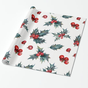 Elegante Stechpalmen-Beeren-Weihnachten Rustikal Geschenkpapier