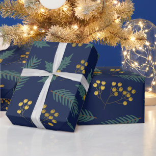 Elegante Stechpalmen-Beeren-Weihnachts-Botanik Bla Geschenkpapier