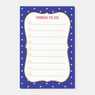 Elegante Sterne auf blauen Dingen, die zu tun sind Post-it Klebezettel