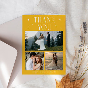 Elegante Sterne-Hochzeit Multi-Foto-Gelb Dankeskarte