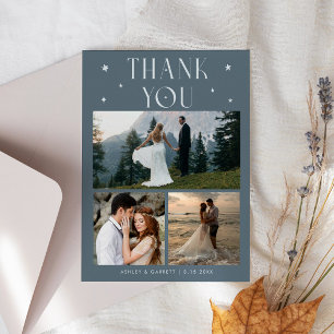 Elegante Sterne-Hochzeit Multi-Foto Schieferblau Dankeskarte