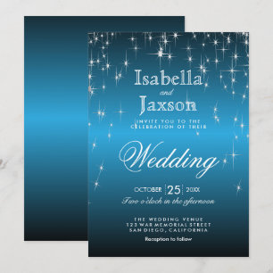Elegante Sternenhochzeit in Himmelblau Einladung