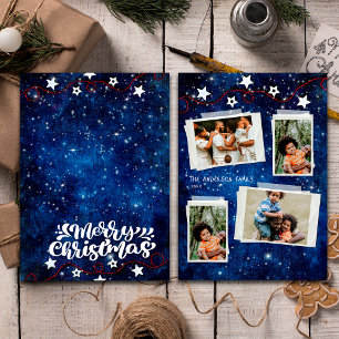 Elegante Sternennacht-Weihnachtsfotocollagekarte Feiertagskarte