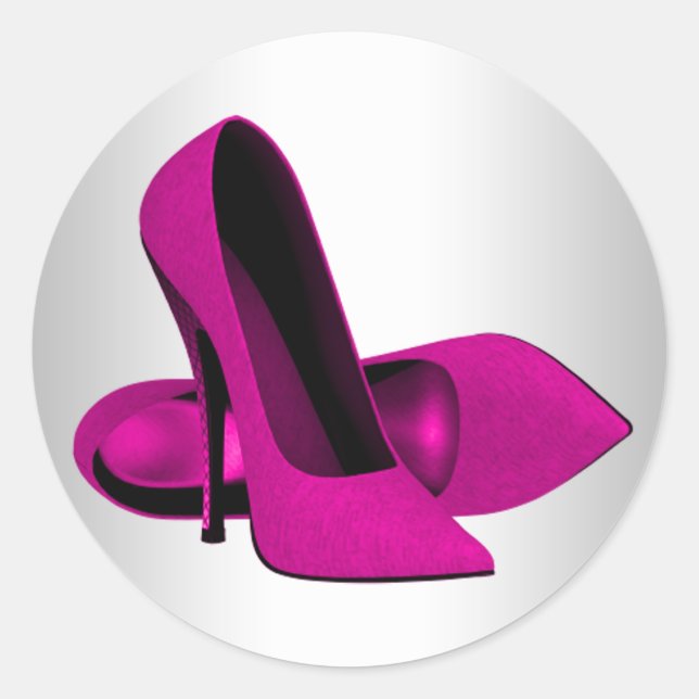 Elegante Stickereien mit Hot Pink High Heel Runder Aufkleber (Vorderseite)