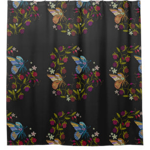 Elegante Stickereien Stilmuster Blume Butterfly Duschvorhang