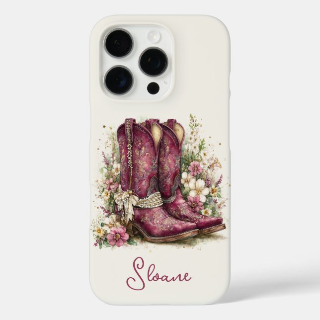 Elegante Stiefel mit Blumen monogrammiert Case-Mate iPhone Hülle (Rückseite)