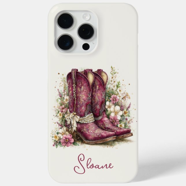 Elegante Stiefel mit Blumen monogrammiert Case-Mate iPhone Hülle (Rückseite)