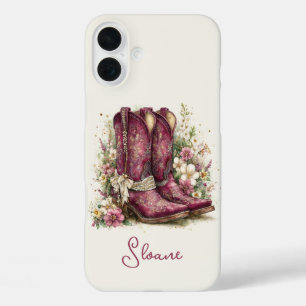 Elegante Stiefel mit Blumen monogrammiert iPhone 16 Plus Hülle
