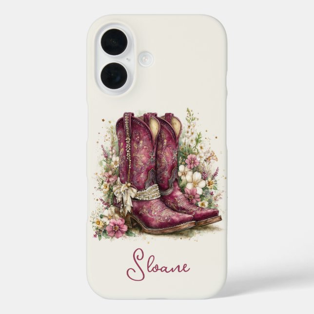 Elegante Stiefel mit monogrammierten Blumen Case-Mate iPhone Hülle (Rückseite)