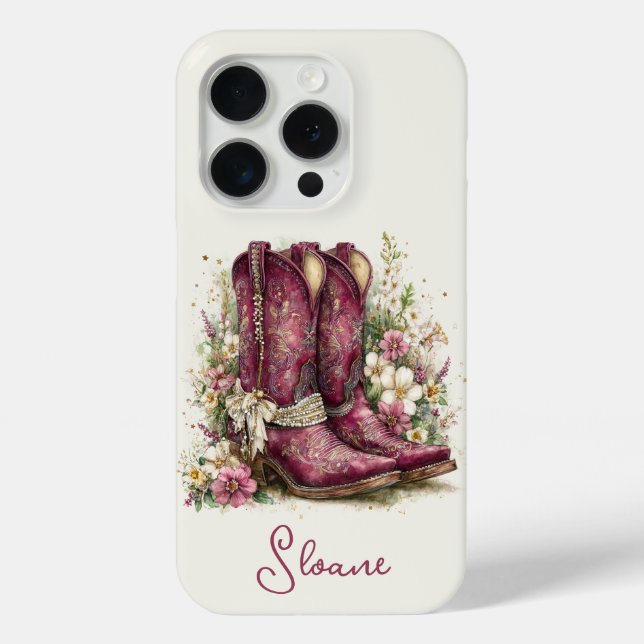 Elegante Stiefel mit monogrammierten Blumen Case-Mate iPhone Hülle (Rückseite)