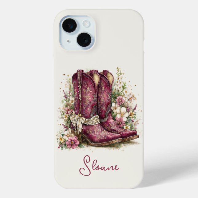 Elegante Stiefel mit monogrammierten Blumen Case-Mate iPhone Hülle (Rückseite)