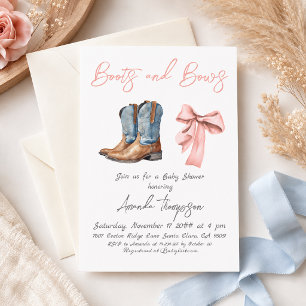 Elegante Stiefel und Schleifen Mädchen Rosa Babypa Einladung