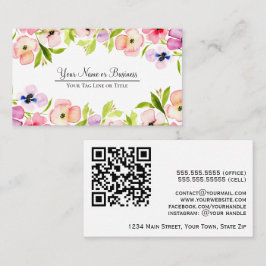 Elegante Stiefmütterchen Wasserfarben Feminine QR- Visitenkarte