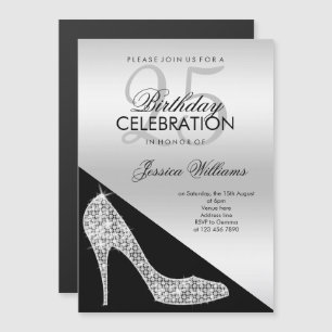 Elegante Stiletto mit Pailletten, Silber & Schwarz Magneteinladung