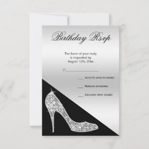 Elegante Stiletto mit Pailletten, Silber & Schwarz RSVP Karte
