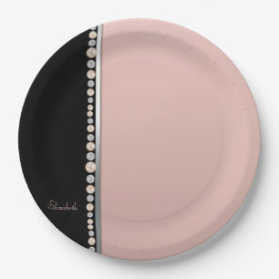 Elegante Stilftige Perlen Diamonds Black Pink Pappteller