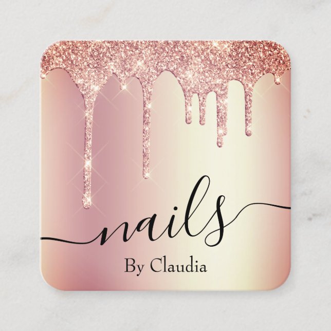Elegante stilistische Rose Gold Glitzer Tropfen Nä Quadratische Visitenkarte (Vorderseite)