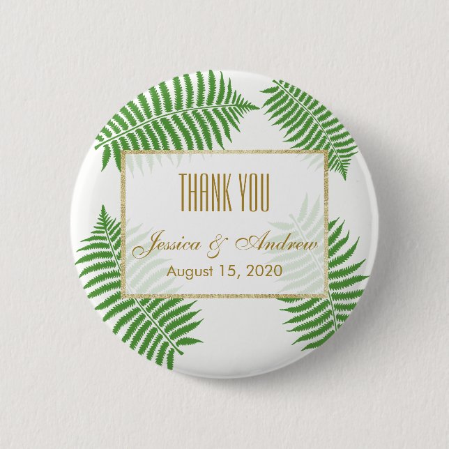Elegante stilvolle Adlerfarn-Hochzeit Button (Vorderseite)