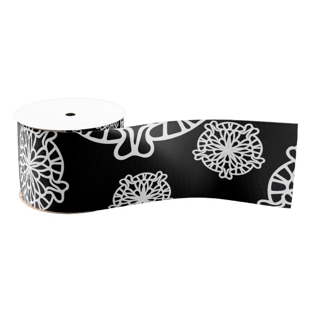 Elegante, stilvolle Black & White Mandala Blume Ripsband (Spule)