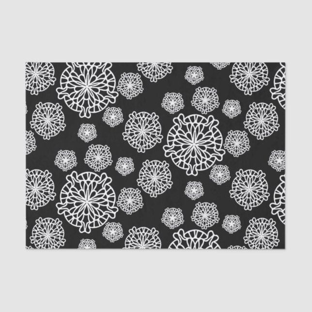 Elegante, stilvolle Black & White Mandala Blume Seidenpapier (Vorderseite)