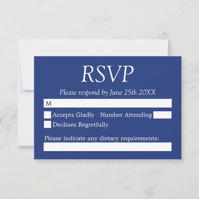 Elegante stilvolle Dark Blue Wedding RSVP Card (Vorderseite)