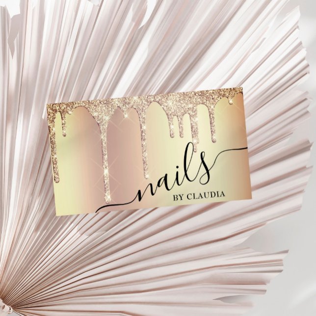 Elegante, stilvolle Gold Glitzer Tropfen Nägel Visitenkarte (Von Creator hochgeladen)