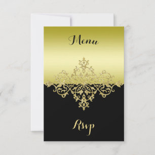 Elegante, stilvolle Gold- und Schwarz-Hochzeitsmen RSVP Karte