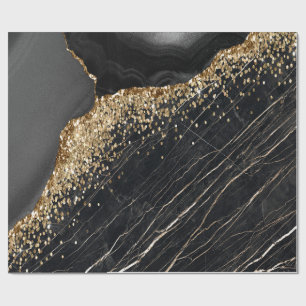 Elegante stilvolle goldene Glitter-Pailletten schw Geschenkpapier