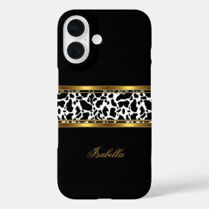Elegante stilvolle goldene schwarze weiße Kuh iPhone 16 Hülle