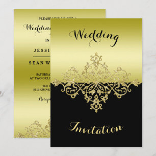 Elegante, stilvolle goldene und schwarze Hochzeit Einladung