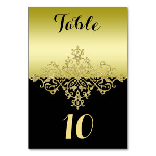 Elegante, stilvolle goldene und schwarze Hochzeits Tischnummer