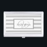 Elegante Stilvolle graue Streifen Mit Monogramm Visitenkarten Dose<br><div class="desc">Graue Streifen und elegantes Monogramm.</div>