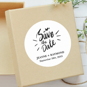 Elegante stilvolle Kalligrafie Hochzeit Save the D Runder Aufkleber